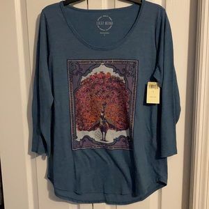 Lucky brand peacock tee shirt top L blue
